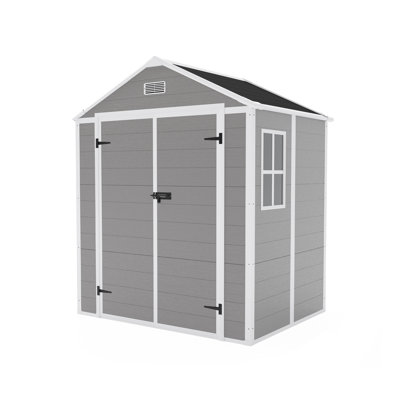 Campcraft 6*5Ft Resin Storage Shed, High Quality Pp Material, Strong Structure, Waterproof, Rust And UV Proof, Large Storage Space, 12Mm Thick Pp Board, HD Window Lighting