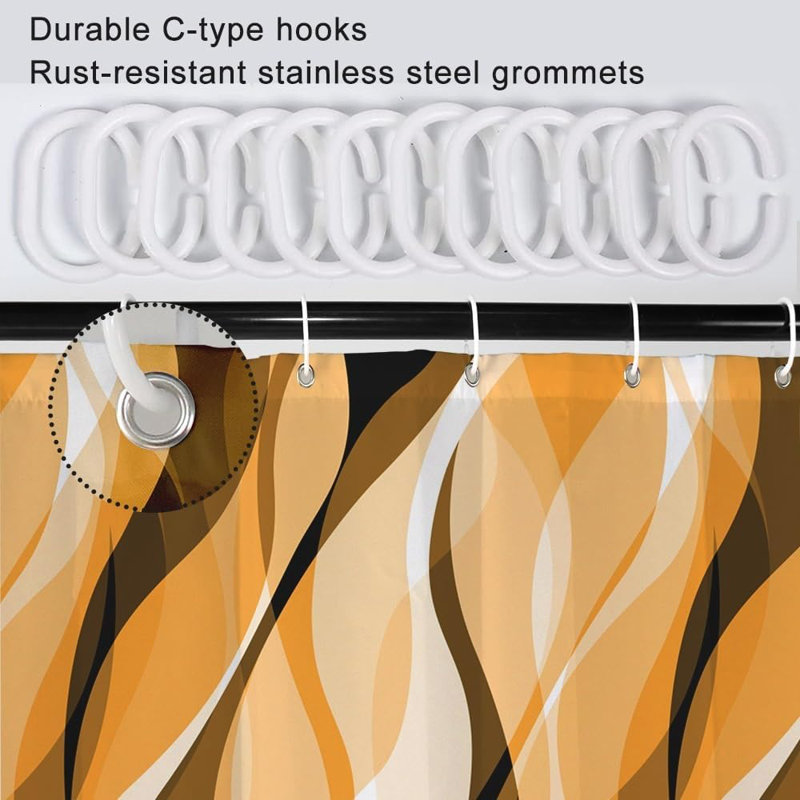 Pack of 1 Modern Abstract Black and Grey Striped Shower Curtain Set with Hooks, Yellow, 91.44cm W x 182.88cm L