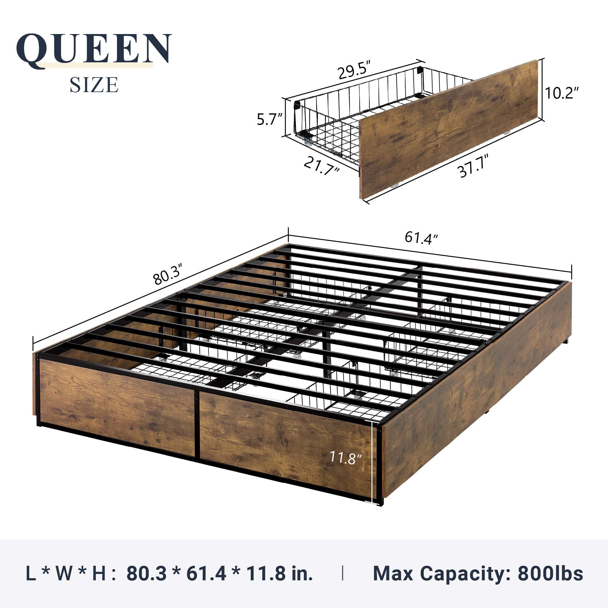 17 Stories Ramjan Full Bed Frame With 4 XL Storage Drawers & Reviews ...