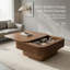 Table basse à plateau relevable moderne avec compartiment de rangement caché et lattes de bois pour le salon ou le bureau