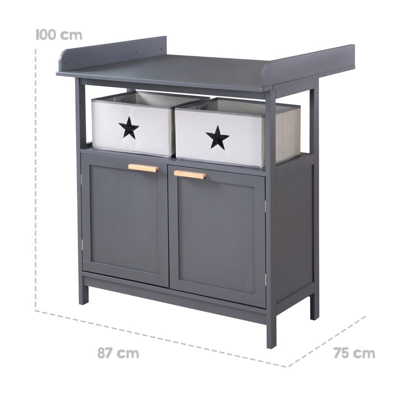 Hamburg Unit Includes a Removable with Doors and Fabric Boxes and Anthracite Bamboo Wood Handles Changing Table