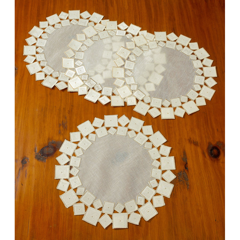 Sevill Polyester Embroidered Round Placemat, Ivory