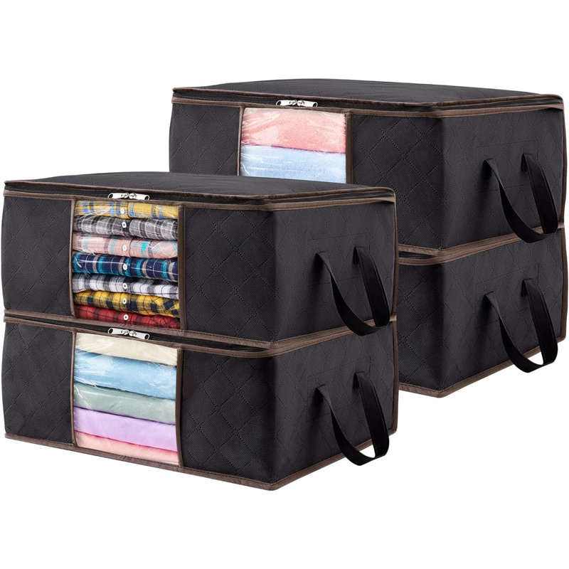 Clothes Storage Bag, Foldable Storage Bins Closet Organizer With Reinforced Handle Sturdy Fab, Black
