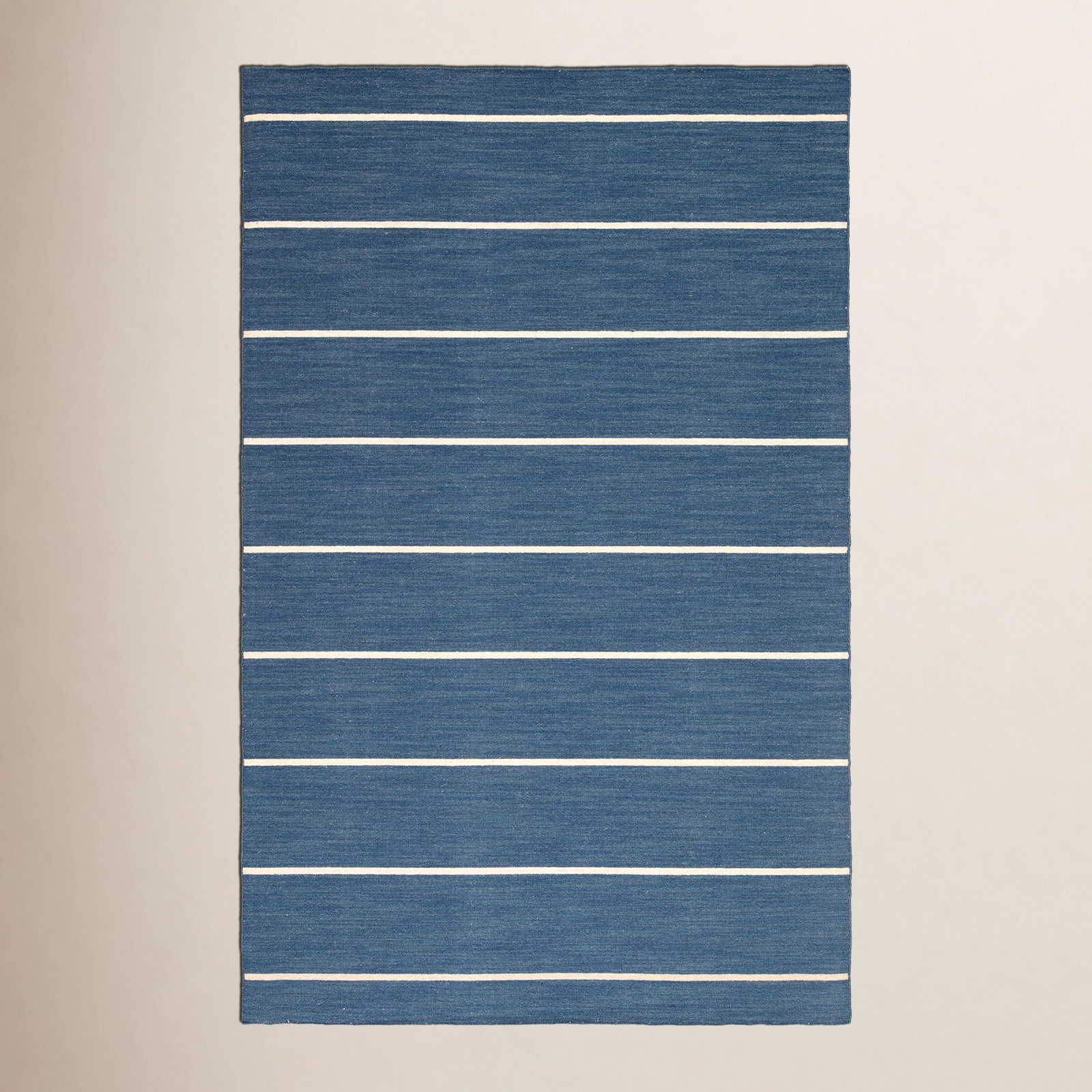 Creekmont Blue Cream Hand-Woven Striped Wool Rug, Rectangle 5' x 8'