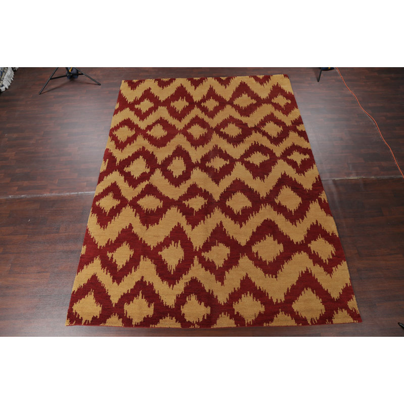 Tapis en laine beige noué la 9 pi 1 x 13 pi 7 po one-of-kind à la main, en laine oranges/zone rouille Plymouth
