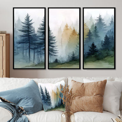 «Morning Fog Pine Tree Mountain Trail», ensemble de reproductions d'art mural grand pin