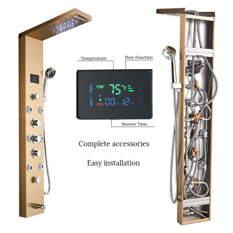 Panneau de douche 44,88 po avec pomme de douche fixe, Or brossé