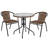 28'' Round Metal Table with Rattan Edging and 2 Rattan Stack Chairs-374904535