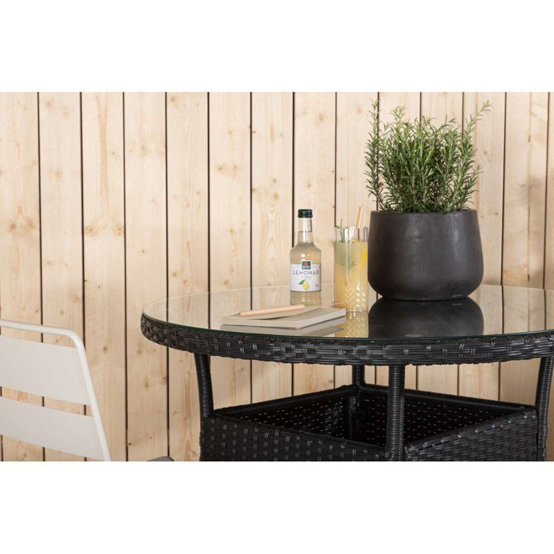 Mitul Round Glass Outdoor Dining Table - 90 cm W 90 cm D, Black