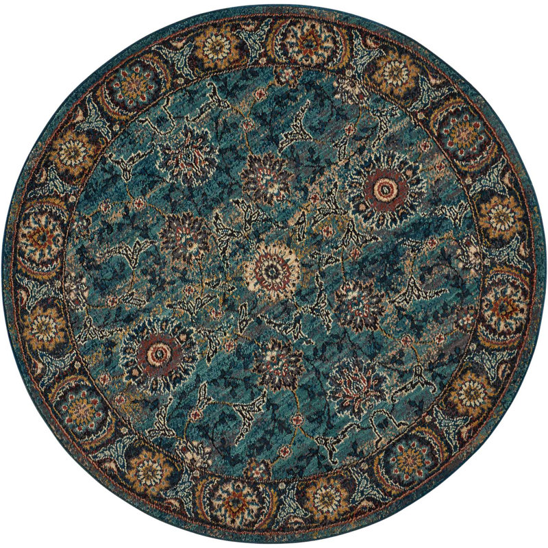 Tapis bleu d'inspiration persane Tonita, Rond 5 pi