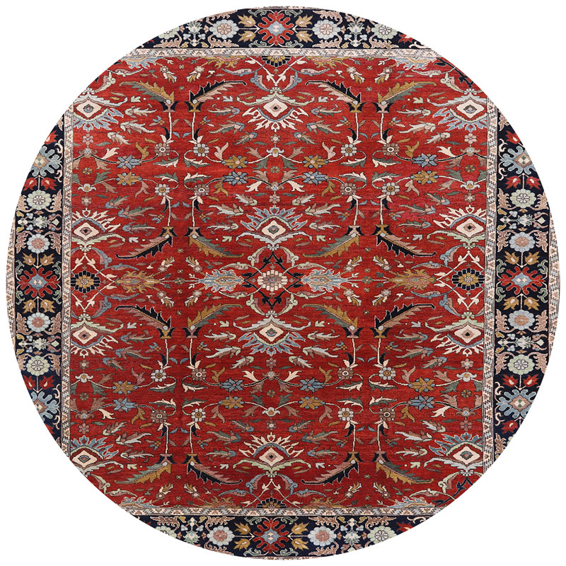Tapis oriental rouge / noir / bleu, Rond 7 pi