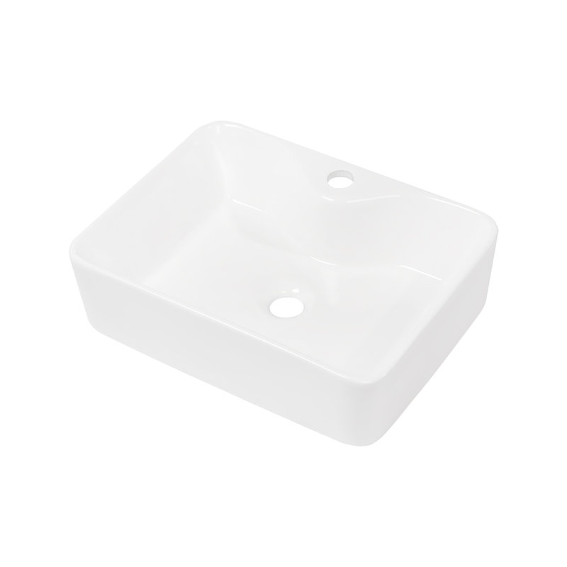 Lavabo vasque rectangulaire en céramique blanc avec trou pour robinet 19 po x 15 po