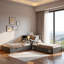 L-shaped Platform Bed With Storage Cabinets, Desk, Trundle And Led Light-1899646534