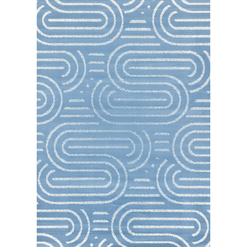 Tapis bleu crème à mailles abstraites Fresno, Rectangle 5 pi 3 po x 7 pi 5 po