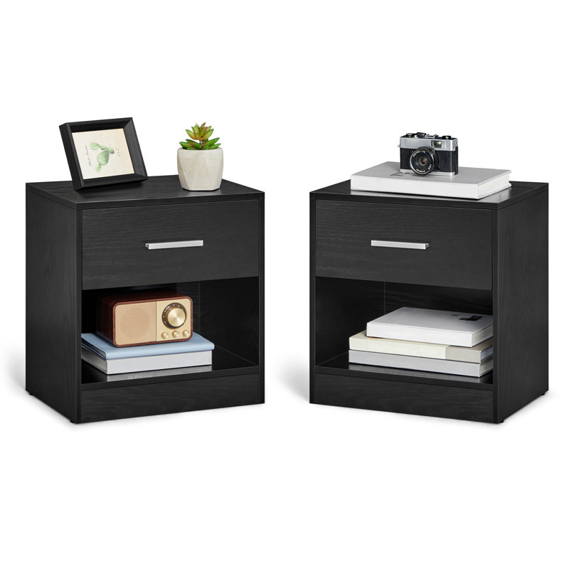 Meraya 39cm W Manufactured Wood Bedside Table, Classic Black