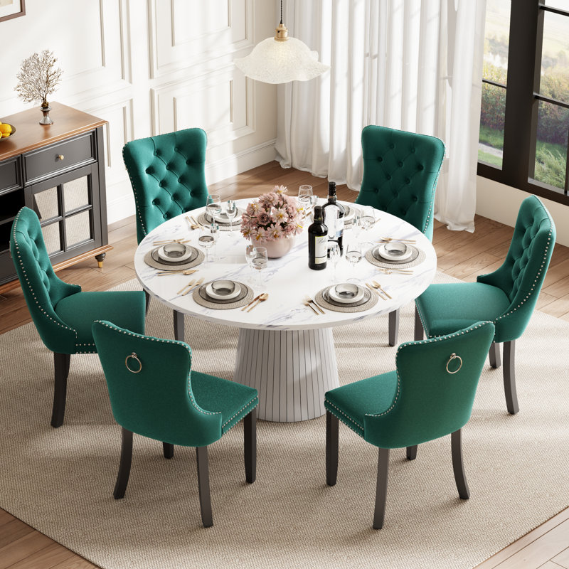Ensemble de table de salle à manger ronde avec 4 chaises capitonnées rembourrées, ensemble de table de salle à manger de style Mid-Century pour coin-repas de cuisine