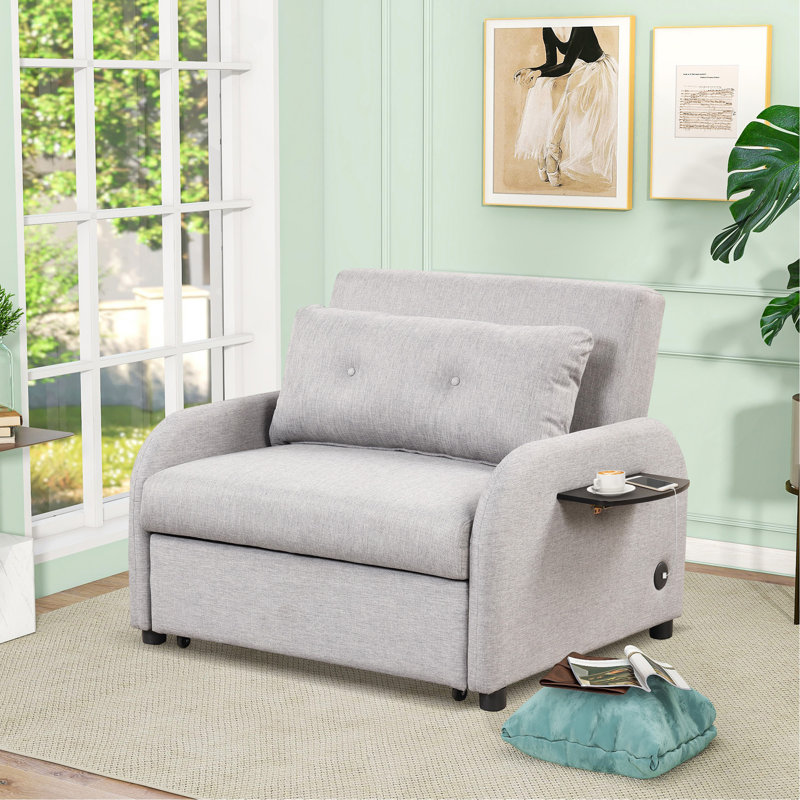 Julianne 41.5'' Round Arm Sleeper Sofa,sofa,couch, Gray Linen