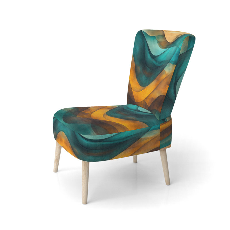 Chaise d'appoint abstraite rembourrée Waves of Turquoise et Brown I, Side Chair Armless