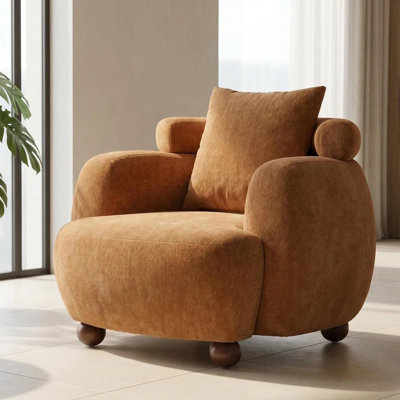Fauteuil d'appoint en chenille Nordic Lazy Style, fauteuil club large de 38 po, fauteuil demi-tonneau rembourré avec coussin, pour le salon