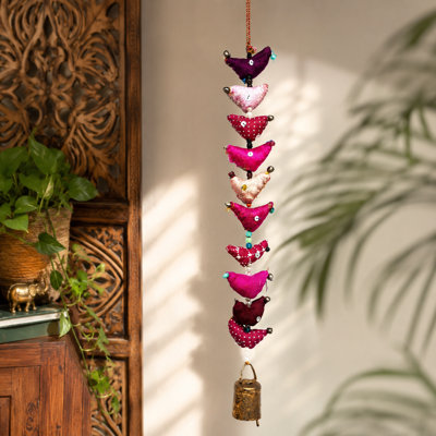 Handmade Hanging Bell Bird Décor Ornament Set of 2, 13.5"