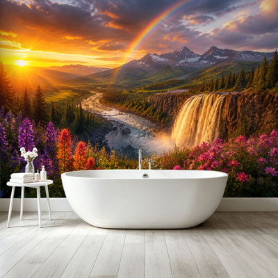 Peler et coller le papier peint, paysage de montagne, art mural auto-adhésif et amovible