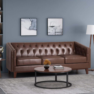 Christopher Knight Home's Mirod 81” PU Sofa With Tufted Backrest And Solid Wood Legs, Designed For Comfort And Style In Living Rooms And Study Areas