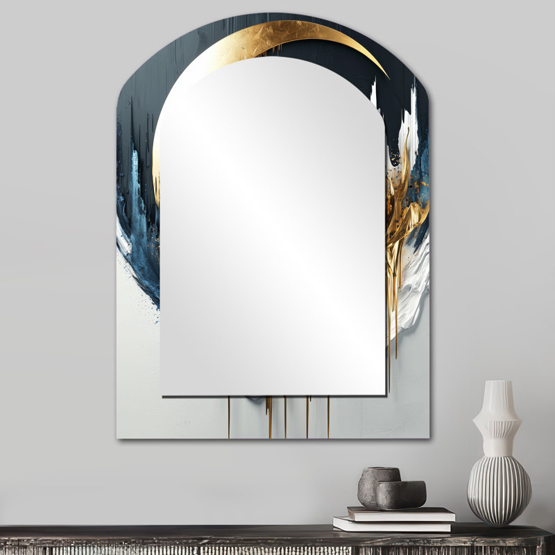 Or noir abstrait lune - miroir mural arqué moderne doré, 34 po x 25 po