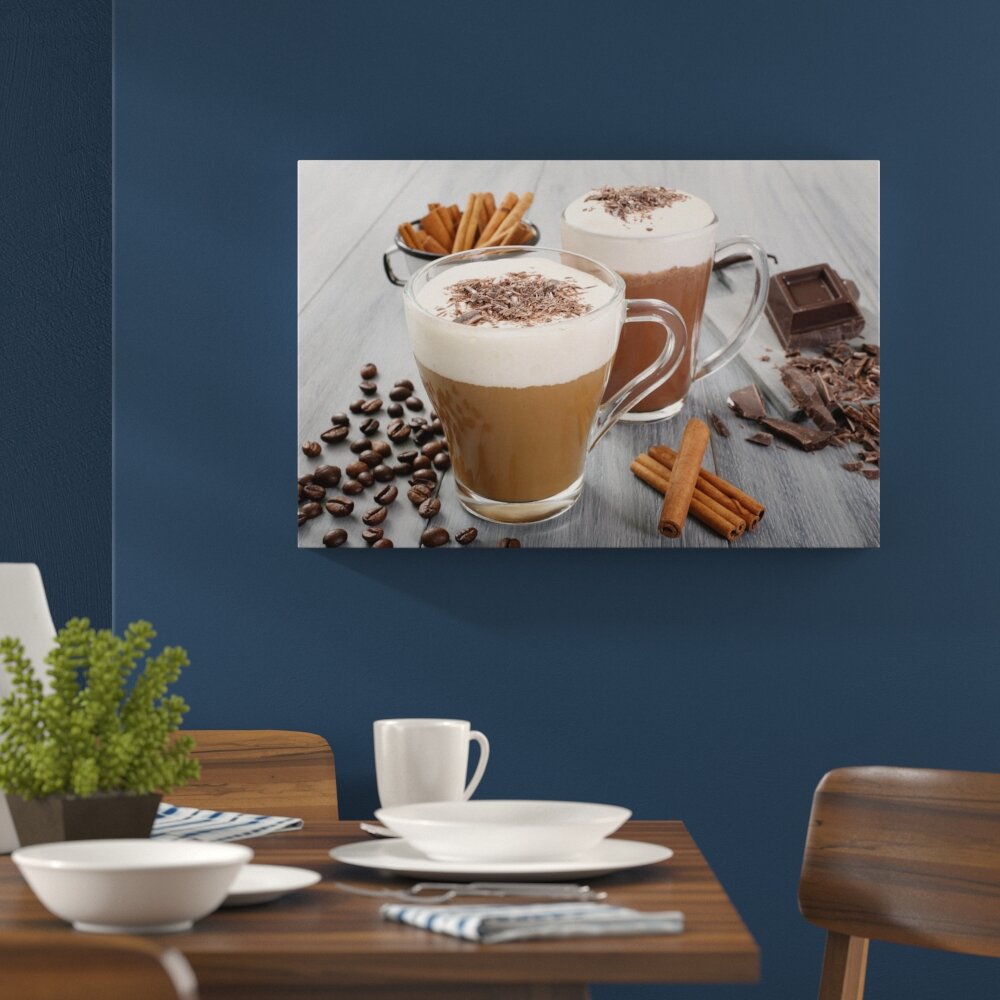 Heiße Schokolade und frischer Kaffee Ein Fotodruck auf Leinwand