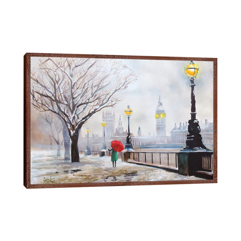 A London Winter by Gordon Bruce - Painting on Canvas, 66.04 cm H x 45.72 cm W, Classic Brown Wood Framed