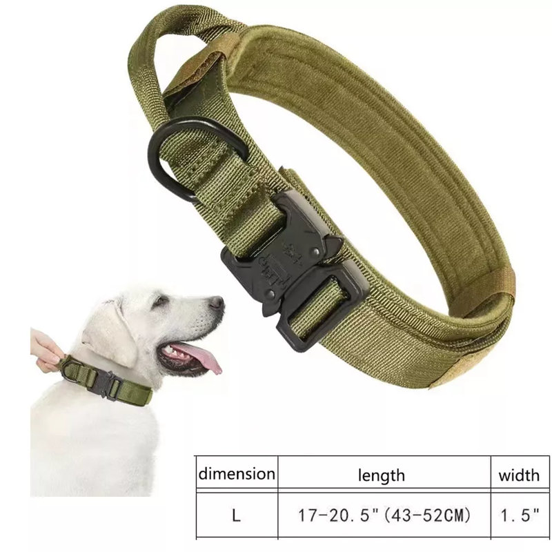 Grande boucle canine militaire en métal tactique K9, très grande, vert, L 20,5 po x l 1,5 po