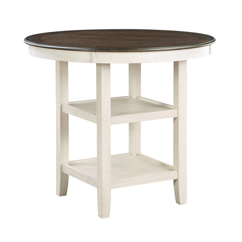  1Pc Counter Height Table With 2X Display Shelves Transitional Style Furniture (Only Tables, No Chairs), Antique Brown/White