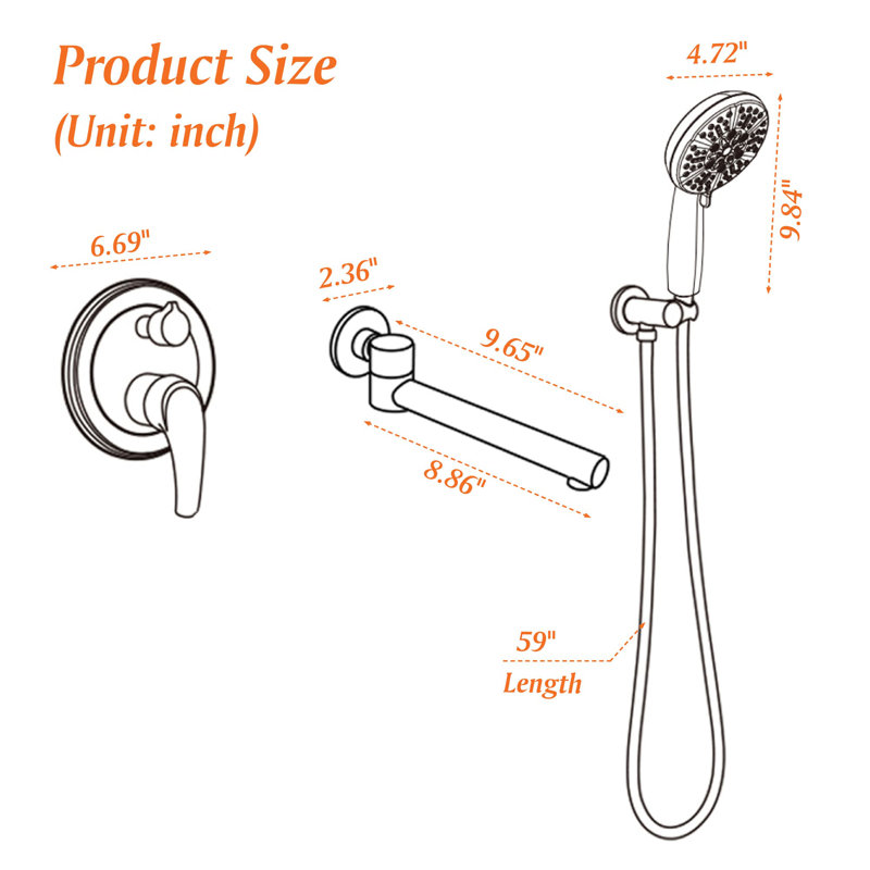 1 Handle Wall Roman Tub Faucet with Diverter, Matte Black