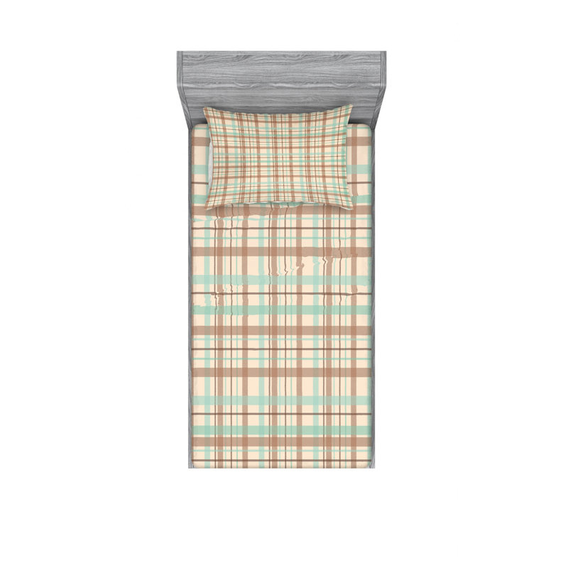 Ensemble de draps à damier écossais, Ensemble de draps pour lit simple TG avec drap-hou