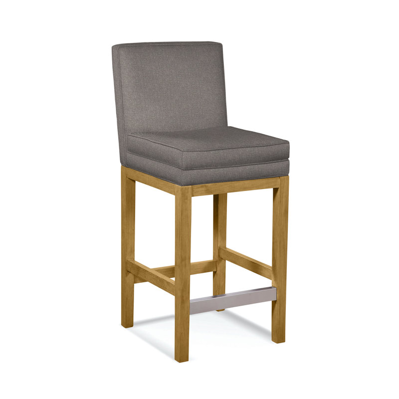Upholstered Stool, Honey Finish, Gray Sugar Performance; 0863-84