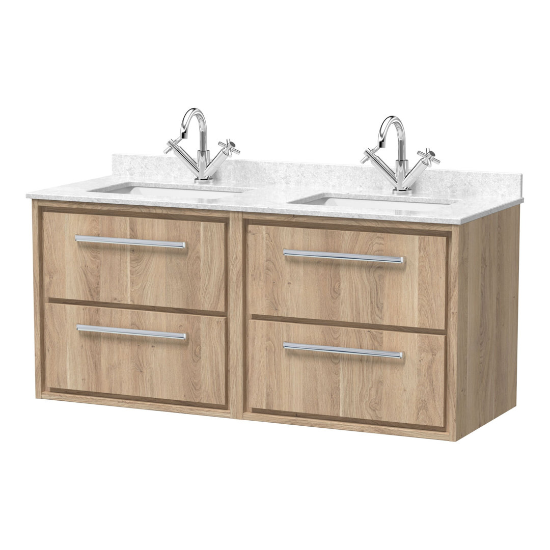 Hudson Reed Lille 1200mm Graphite Grey Woodgrain 4 Drawer Wall Hung Vanity With Twin Marble Basin