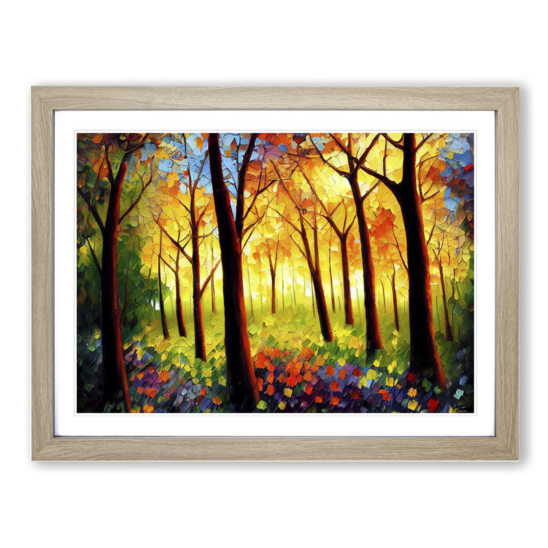 Colourful Spring Forest - Single Picture Frame Print, Oak Framed, 25cm H x 34cm W x 2cm D