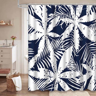 Tropical Palm Trees Leafs White Shower Curtain with 12 Hooks