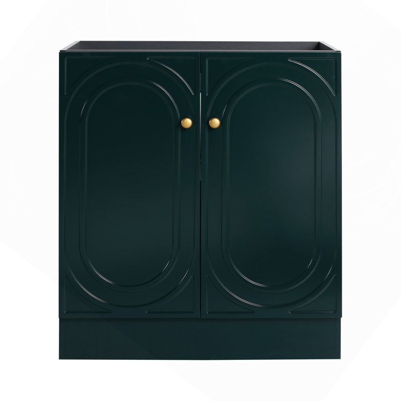 Meuble-lavabo de salle de bain autoportant 30 po et 2 portes d'armoire à fermeture douce - sans le lavabo, Vert foncé, 29"