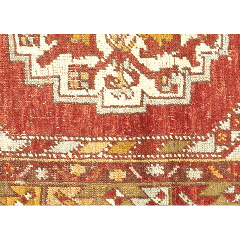 One-of-a-Kind Hand-Knotted 1960s 3'4" x 5'1" Wool Area Rug in Red/Ivory/Orange/Brown