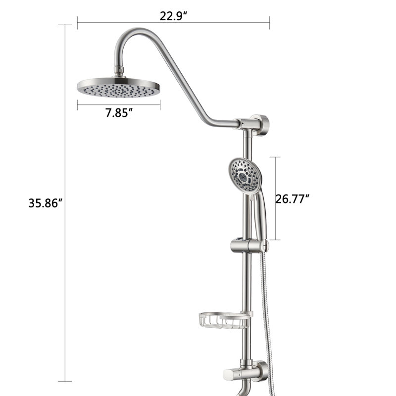 Pomme de douche avec système de douche à main avec pomme de douche à pluie 8 po, Brushed Nickel