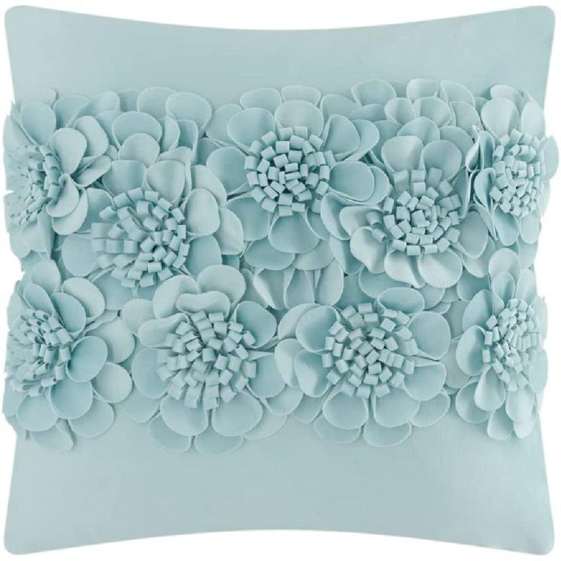 3D Flower Throw Pillow Cover Handmade Appliqued Accent Pillow Case Bed Cushion Cover, Sky Blue