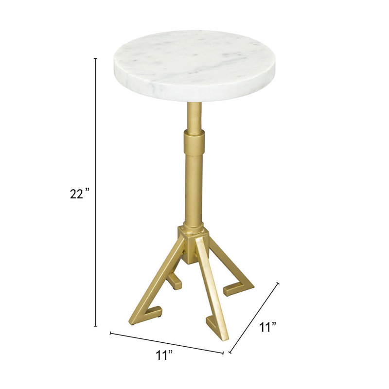 White Marble and Gold Metal Round Accent Table