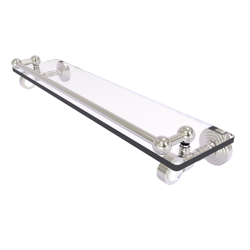 Jarrell Glass Bracket Shelf with Towel Bar, 3.5" H x 22" W x 5.5" D, Satin Nickel