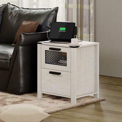 Vita Top 2 - Drawer End Table with Storage and Built-In Electrical Outlet