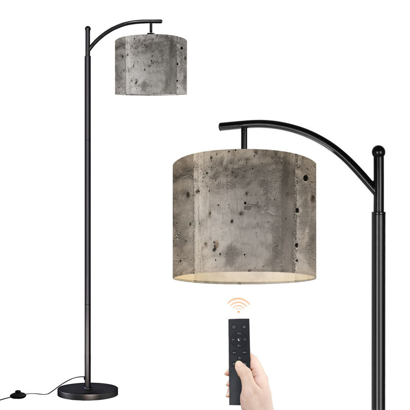 Lampe sur pied en arc avec abat-jour réglable en béton gris brut Lampe sur pied à 3 températures de couleur à intensité variable avec interrupteur au pied pour la chambre à coucher