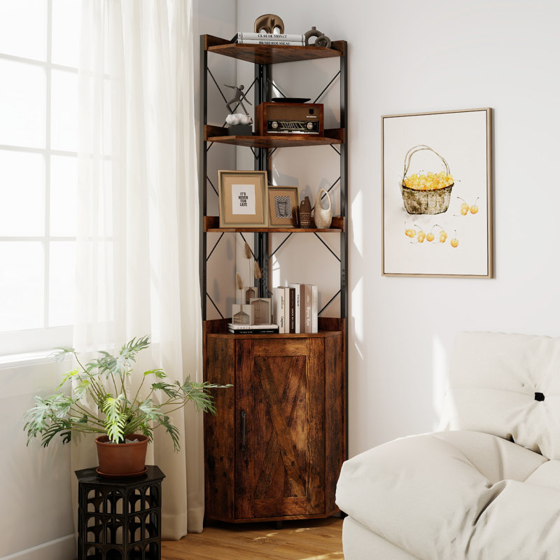 180cm H x 38cm W Metal Corner Bookcase, Brown
