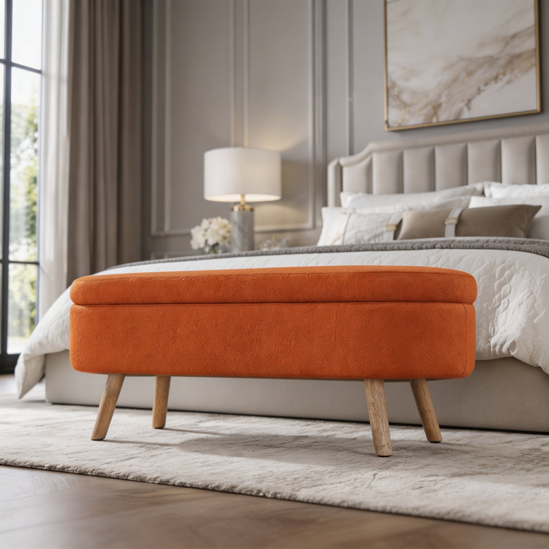 Banc de rangement avec repose-pieds ovale, Orange