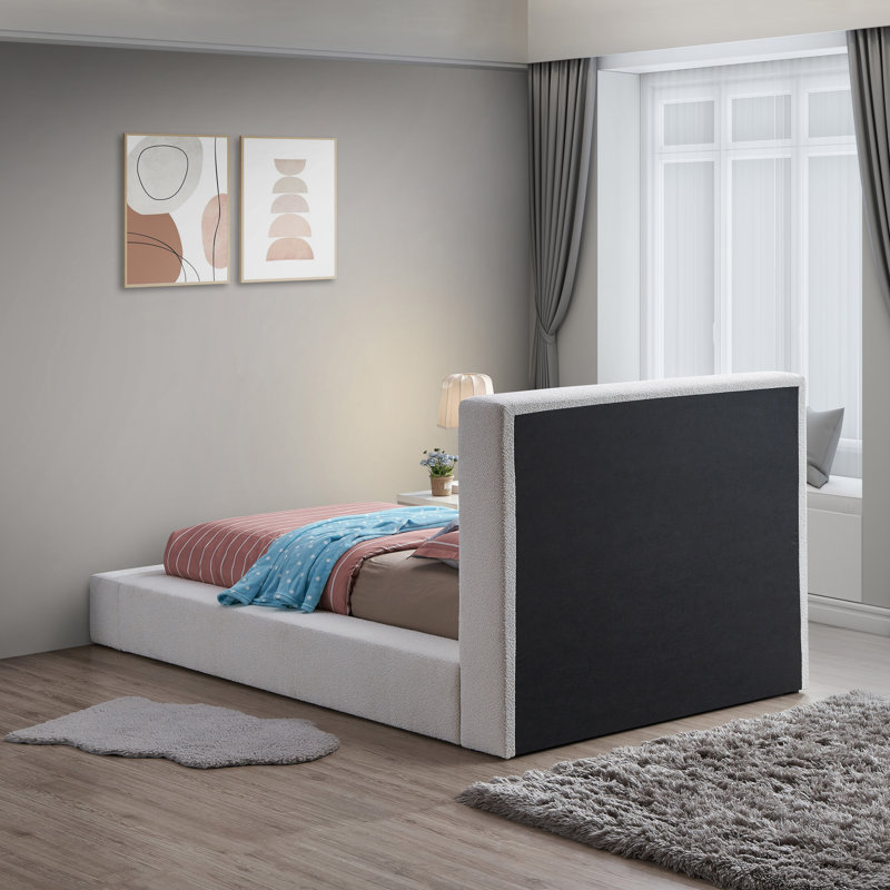 Issaias Upholstered Panel Storage Bed, Cream Boucle Fabric, Twin