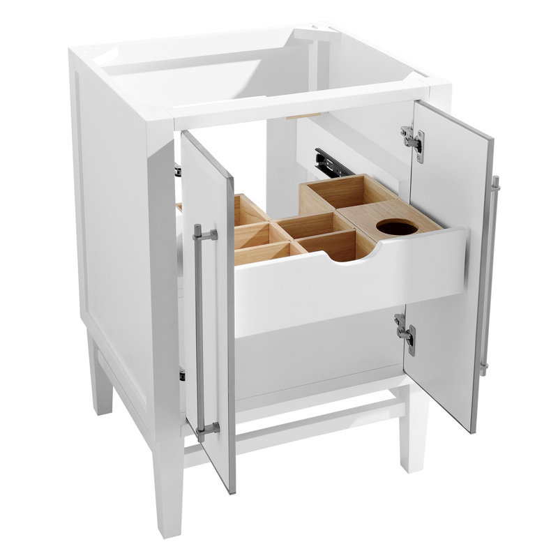 Base de meuble-lavabo simple 24 po Ewen seulement, Blanc, Argent