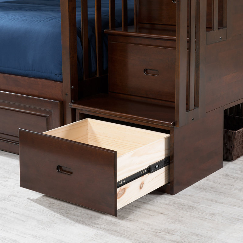 Lit superposé d'escalier en bois massif Flinn Kids, Noyer, Double sur double